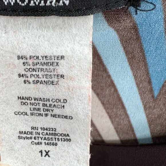 Como Women Top 1X Brown Geometric Long Sleeve Pullover Shirt‎ Stretch - Picture 5 of 10